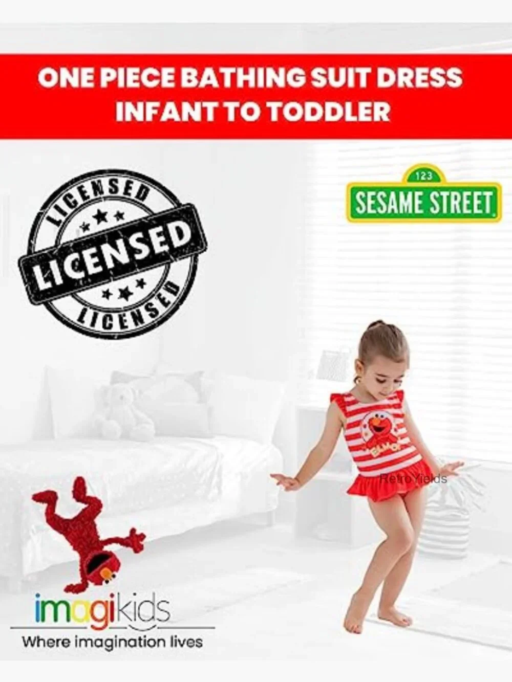 Toddler Girls Elmo One-Piece Swimsuit with Attached Tutu UPF 50+